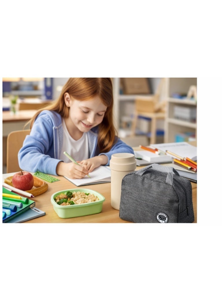 Lunch Bag with FREE lunch box and FREE Coffee Cup/Juice Cup or Soup Bowl, Lunch Box 3-Piece Elegant Insulated Food Box Set  (Cup, Spoon, Fork) with Divided Tote Bag & Travel Tumbler – Portable Thermal Leakproof Food Storage for School, Office & Outdoor Use – Leak-Resistant, Lightweight & Reusable  (Grey Set) - Image 1