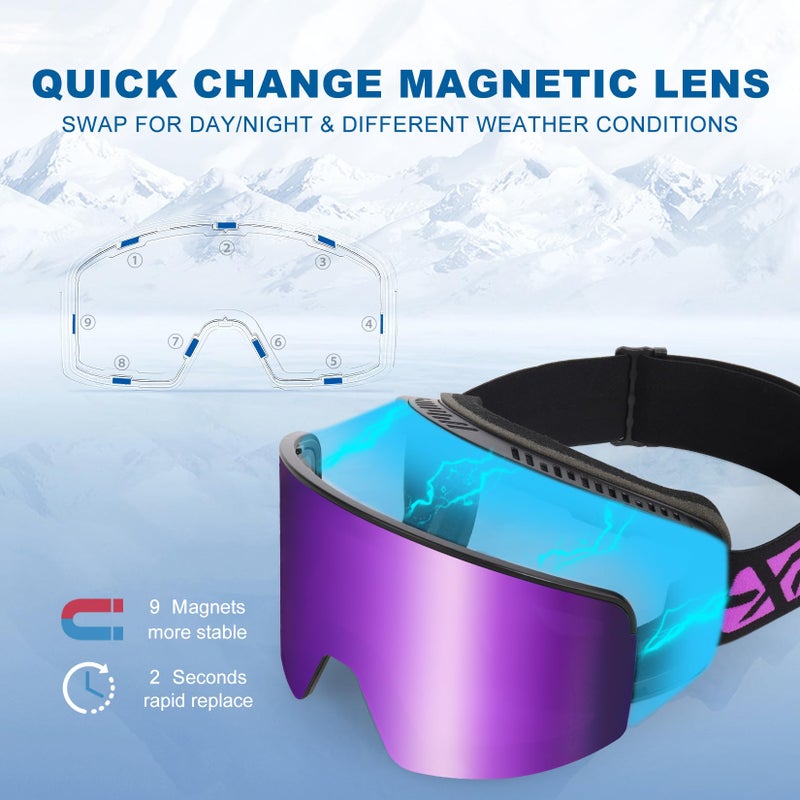 EXP VISION نظارات EXP VISION للتزلج/التزلج على الجليد بعدسات مغناطيسية نظارات ثلجية مع حماية ضد الضباب والأشعة فوق البنفسجية 400 للرجال والنساء - Image 2