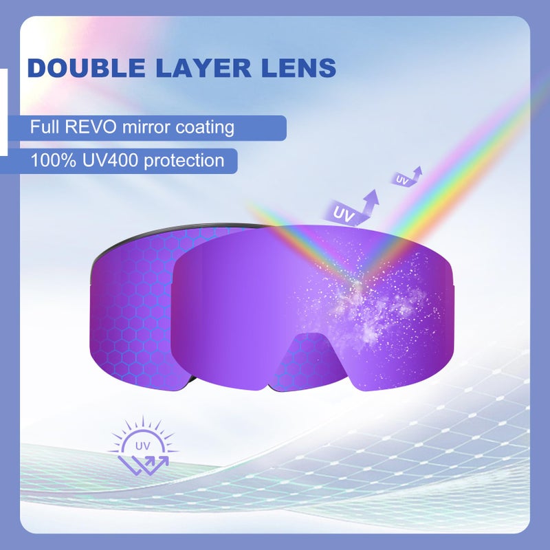 EXP VISION نظارات EXP VISION للتزلج/التزلج على الجليد بعدسات مغناطيسية نظارات ثلجية مع حماية ضد الضباب والأشعة فوق البنفسجية 400 للرجال والنساء - Image 3