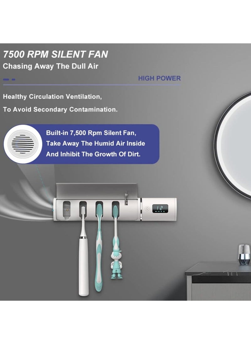 Y&D SYOSI UV Toothbrush Sanitizer, Wall Mounted Holder with Cleaning & Fan Drying Smart Sterilizer 4 Slot 2000mAh Rechargeable  - Image 4