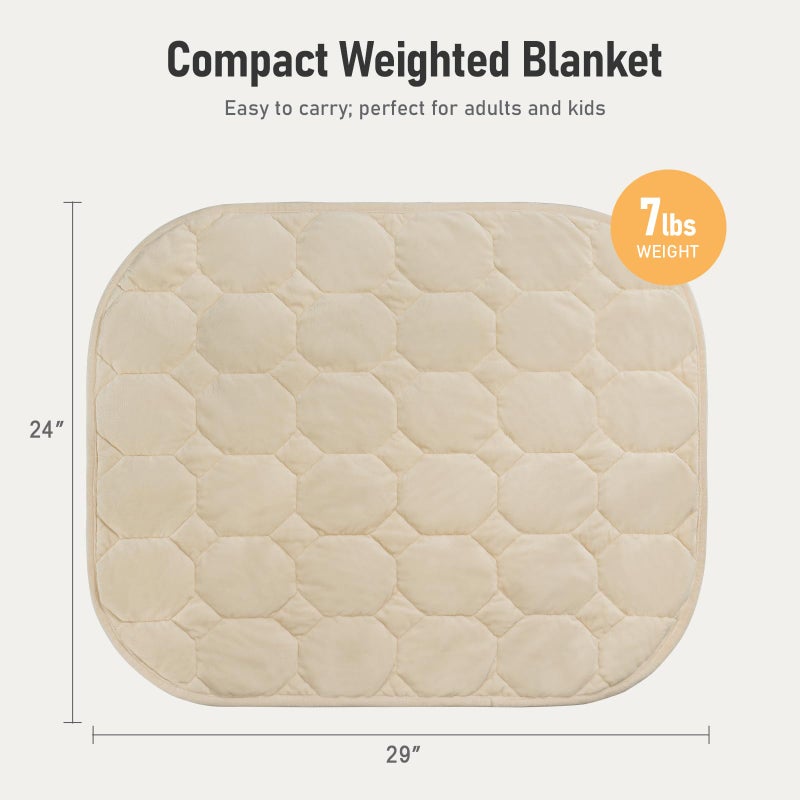Wemore Weighted Lap Blanket 7lbs for Adults and Kids, Small Weighted Blanket for Travel, Calming, Relaxing, Napping and Sleeping, All-Season Weighted Lap Pad, Machine Washable, Beige 24x29 inches - Image 3