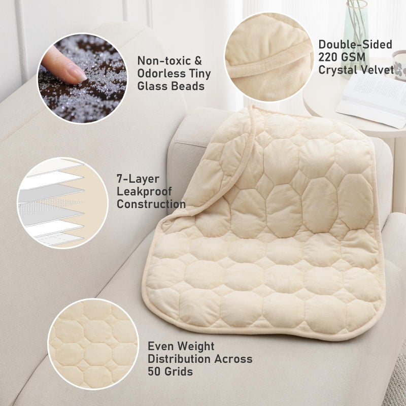 Wemore Weighted Lap Blanket 7lbs for Adults and Kids, Small Weighted Blanket for Travel, Calming, Relaxing, Napping and Sleeping, All-Season Weighted Lap Pad, Machine Washable, Beige 24x29 inches - Image 5