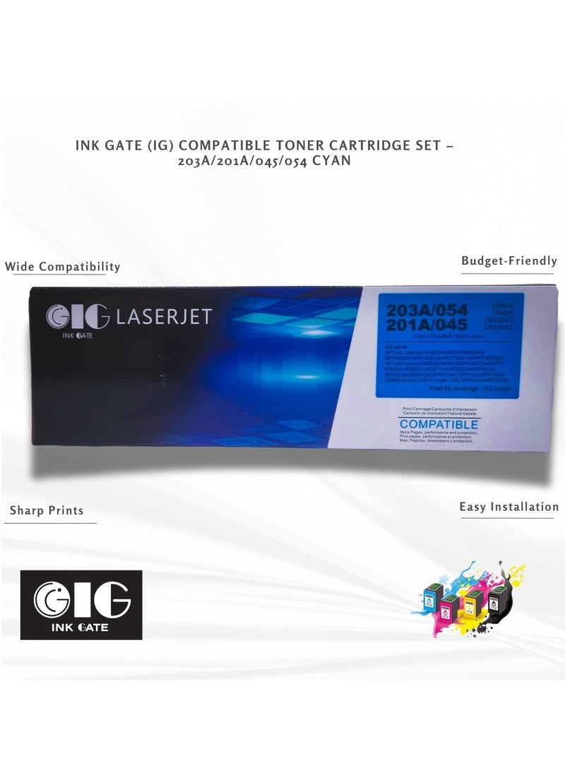 IG Compatible Cyan Toner Cartridge – 203A / 201A / Canon 045 / 054 – for HP M254dw, M281fdw, Canon MF641Cw, MF644Cdw (Up to 1,300 Pages) - Image 1