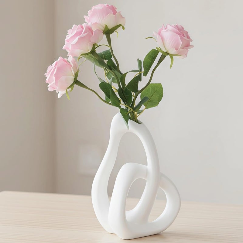 Resin Knot Sculpture Centerpiece, Modern White Flower Vase, Bohemian Decorative Vase for Pampas, Dried Flowers, Minimalist Aesthetic Home Decor - Image 1