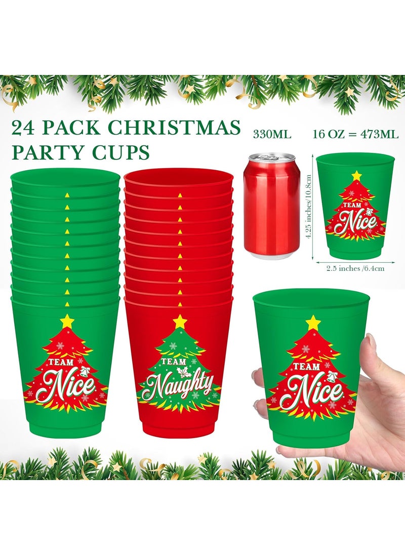Nuenen Nuenen 24 Pcs Plastic Cups  16 Oz Christmas Party Reusable Team Naughty or Nice Cups for Beverage Drinking Holiday Xmas Party Tableware Decoration  - Image 2