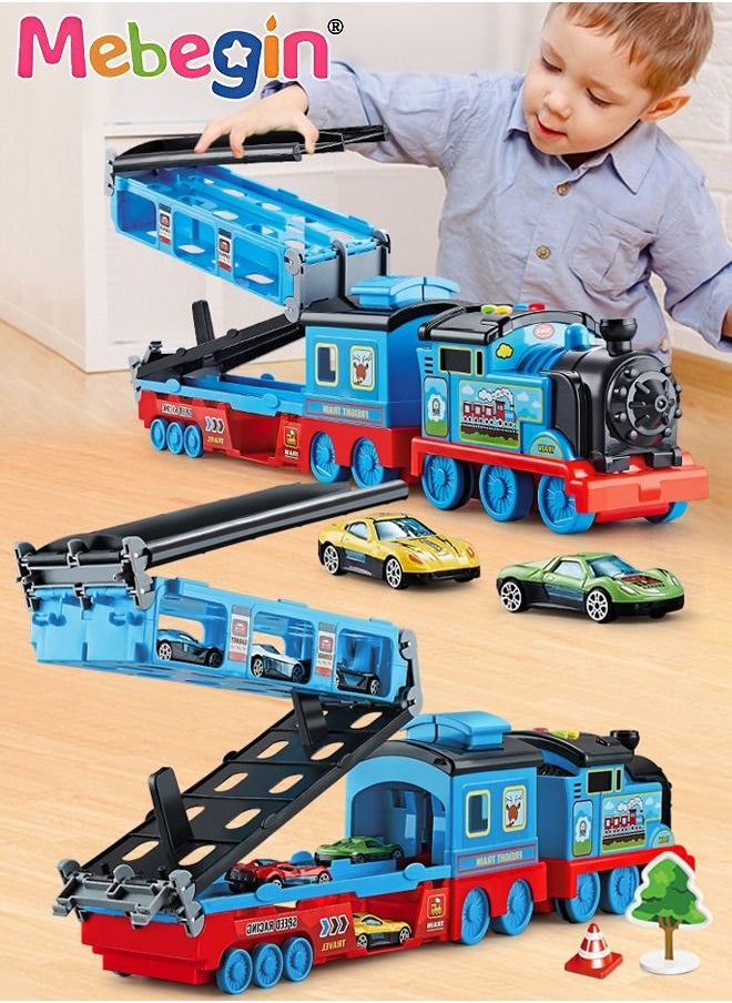 MEBEGIN Train Track Storage Car Model Deformation Ejection Track Car Children's Parking Lot Toys With 6 Sliding Cars Dino Track Vehicle Birthday Gift for Boys Girls  - Image 2