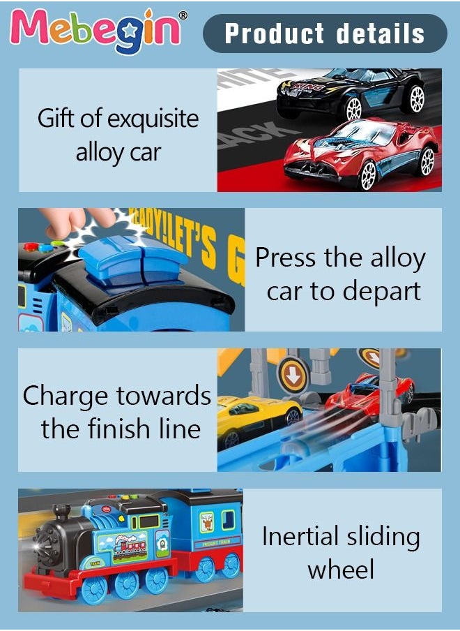 MEBEGIN Train Track Storage Car Model Deformation Ejection Track Car Children's Parking Lot Toys With 6 Sliding Cars Dino Track Vehicle Birthday Gift for Boys Girls  - Image 4
