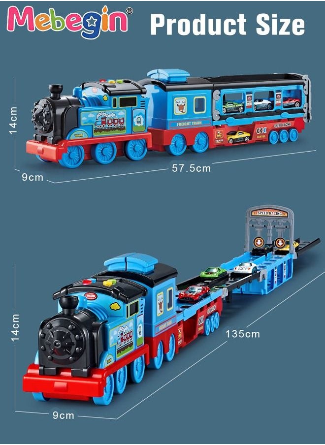 MEBEGIN Train Track Storage Car Model Deformation Ejection Track Car Children's Parking Lot Toys With 6 Sliding Cars Dino Track Vehicle Birthday Gift for Boys Girls  - Image 3