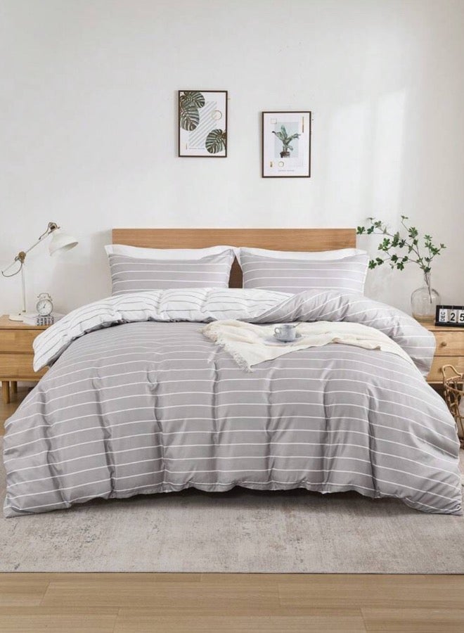 LUNA Home Queen size 6 pieces Bedding Set without filler, Posh Stripe Design - Image 1