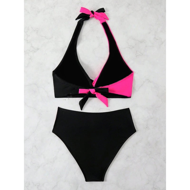Contrast Bikini Split Swimsuit Women'S New Tight Push-Up Backless High Waist Bikini - Image 5