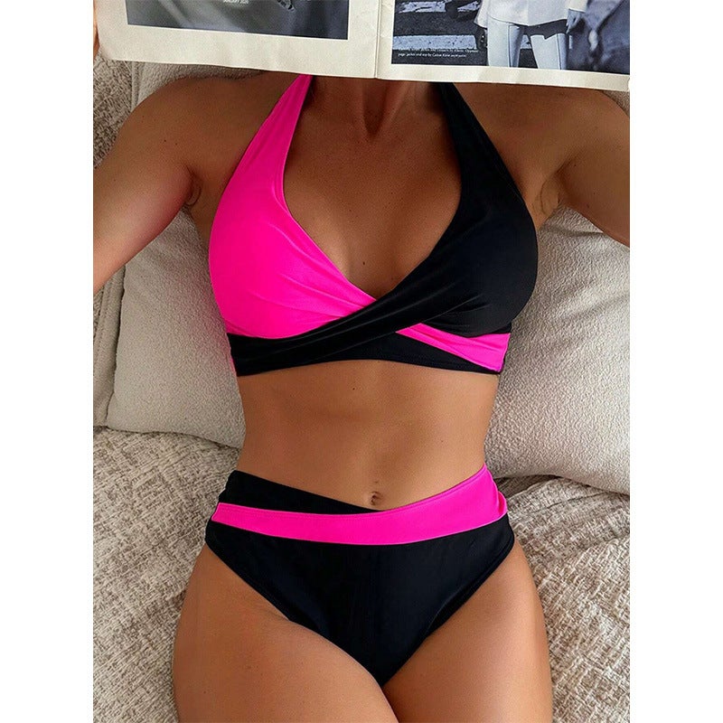Contrast Bikini Split Swimsuit Women'S New Tight Push-Up Backless High Waist Bikini - Image 2