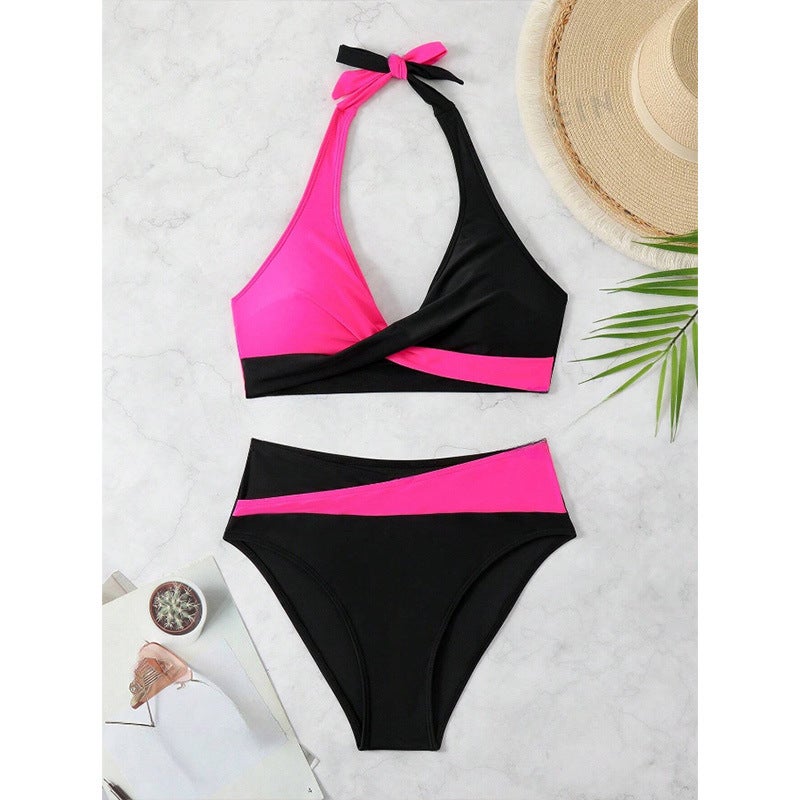 Contrast Bikini Split Swimsuit Women'S New Tight Push-Up Backless High Waist Bikini - Image 4