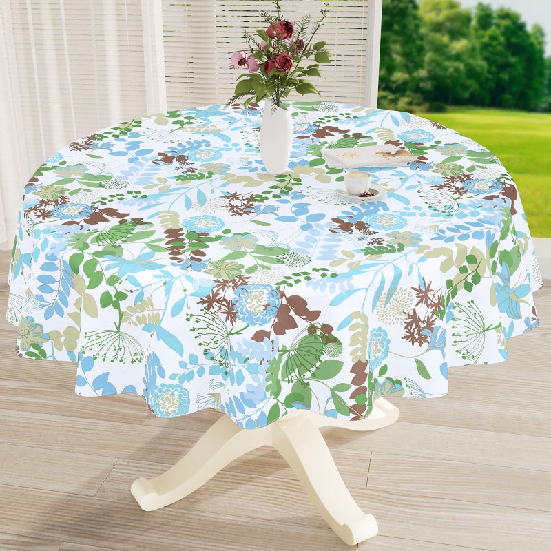 misaya Round Waterproof Vinyl Table Cloth, Wipeable Tablecloth with Flannel Backing, Plastic Table Cover for Dinner, Picnic, Indoor and Outdoor (Leaves, 60") - Image 1