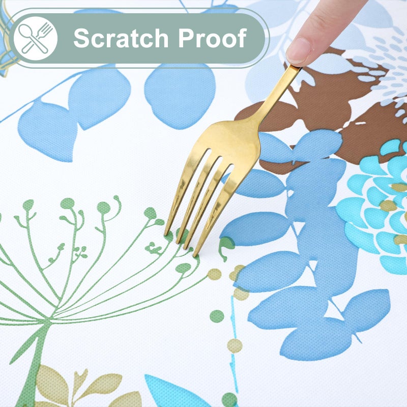misaya Round Waterproof Vinyl Table Cloth, Wipeable Tablecloth with Flannel Backing, Plastic Table Cover for Dinner, Picnic, Indoor and Outdoor (Leaves, 60") - Image 4