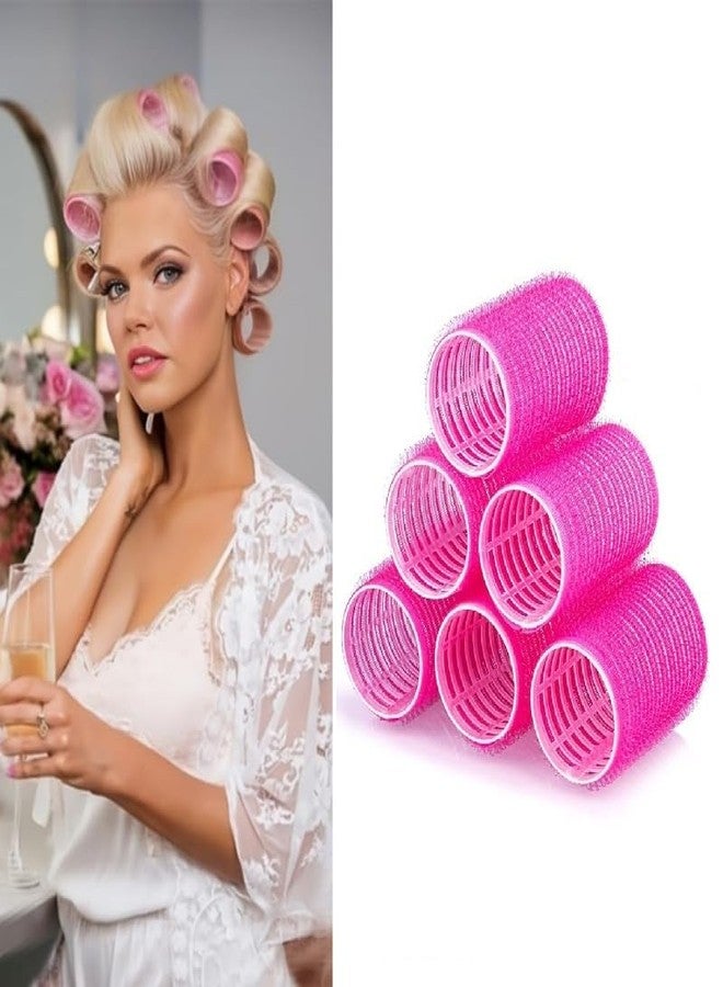 VIVIAN Jumbo Rollers Hair Curlers 6 Pcs Set Small Hair Rollers for Long Medium Hair Volume (Pink) - Image 1