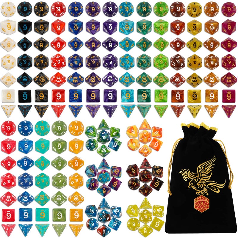 QMay DND Dice Set -25x7 (175pcs) Polyhedral Dice Compatible with Dungeons and Dragons D&D RPG MTG Table Games.25 Sets of 7 dice and a dice Bag - Image 1