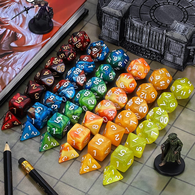 QMay DND Dice Set -25x7 (175pcs) Polyhedral Dice Compatible with Dungeons and Dragons D&D RPG MTG Table Games.25 Sets of 7 dice and a dice Bag - Image 5