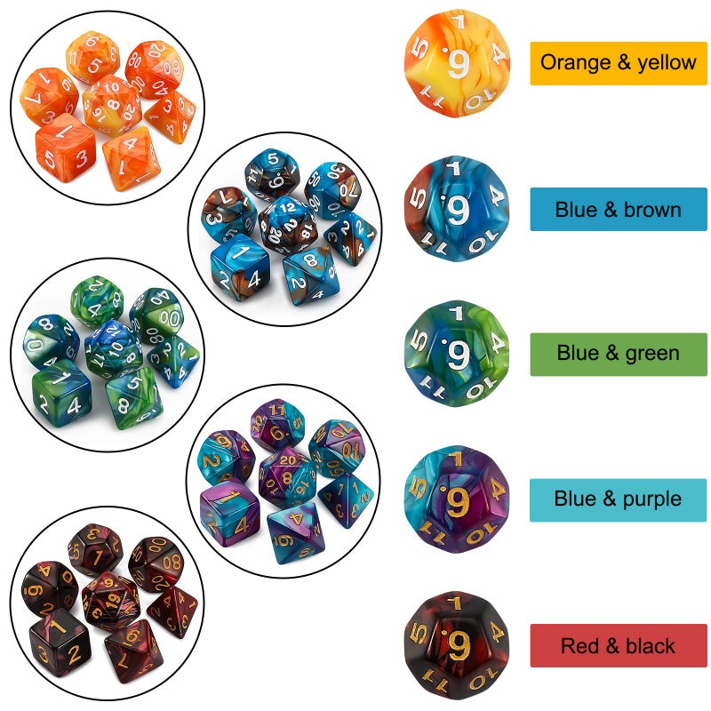 QMay DND Dice Set -25x7 (175pcs) Polyhedral Dice Compatible with Dungeons and Dragons D&D RPG MTG Table Games.25 Sets of 7 dice and a dice Bag - Image 3