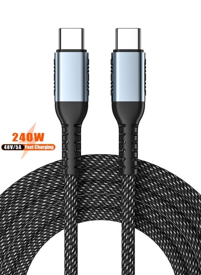 Outdoor.Market 240W USB-C to USB-C Cable 2M – Braided Nylon Type-C Fast Charging and Data Transfer Cable for iPhone 17/16 Series, MacBook, Samsung S24/S23 Ultra, iPad, Laptop – Black - Image 1