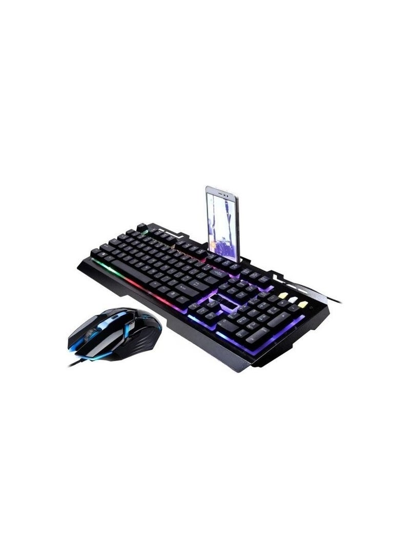 Gaming Keyboard and Mouse Combo with Rainbow LED Backlit – 104 Keys Mechanical-Style, Mobile Phone Holder, Compatible with PC & Mac 