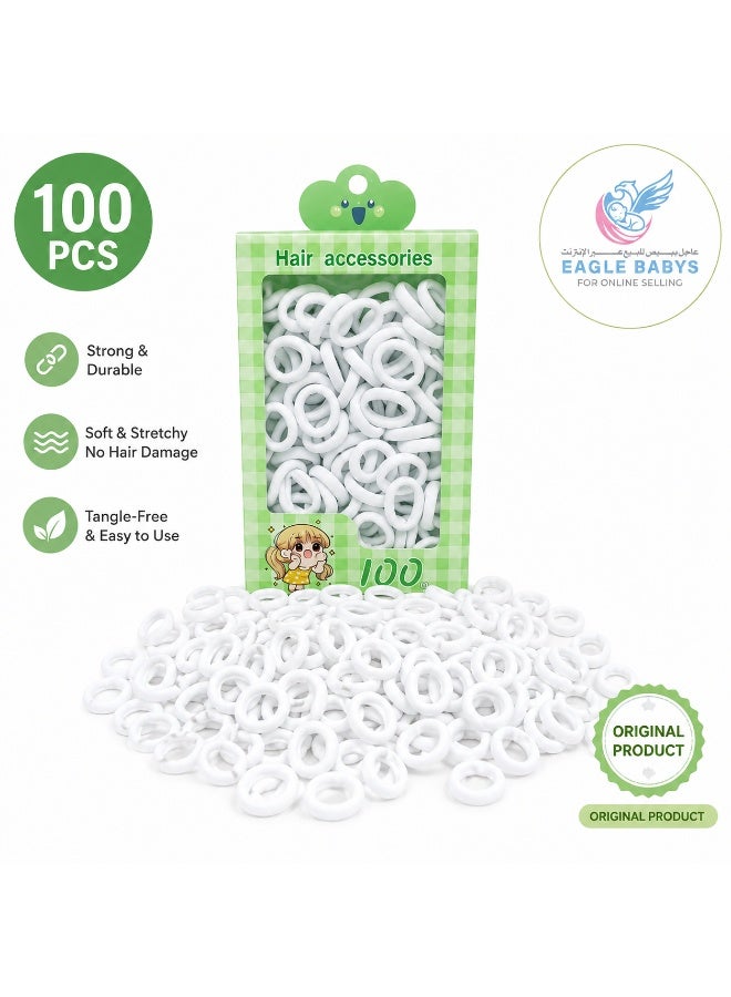 EAGLE BABY'S 100 PCS White Hair Ties for Girls, Soft & Stretchy Elastic Hair Bands