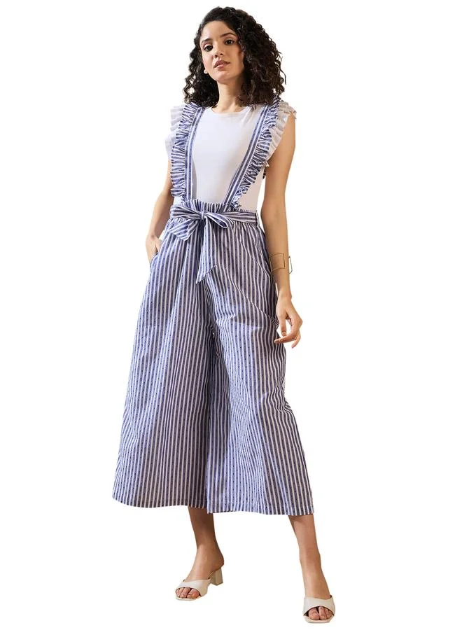 Stylestone  Stylestone Striped Ruffled Strappy Pinafore Jumpsuit for Women | Best Price UAE