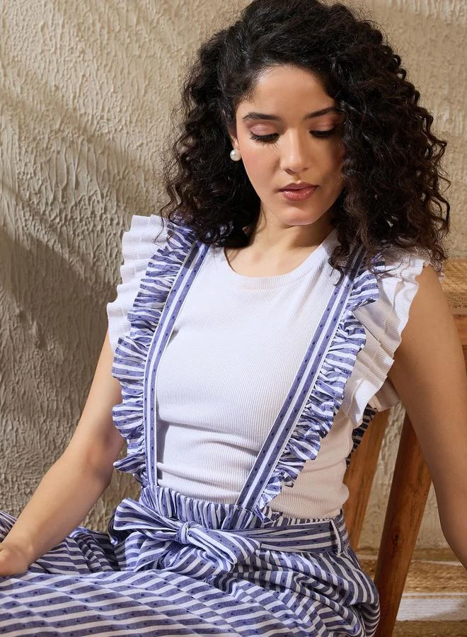 Stylestone  Stylestone Striped Ruffled Strappy Pinafore Jumpsuit for Women | Best Price UAE