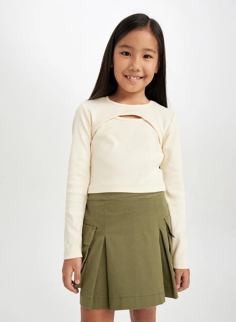 ديفاكتو تيشيرت بأكمام طويلة بياقة دائرية بقصة ضيقة ومضلع