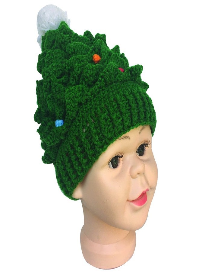 Kafeimali Baby Christmas Tree Knit Hat Green Red Crochet Beanie Reindeer Caps (Green) - Image 2