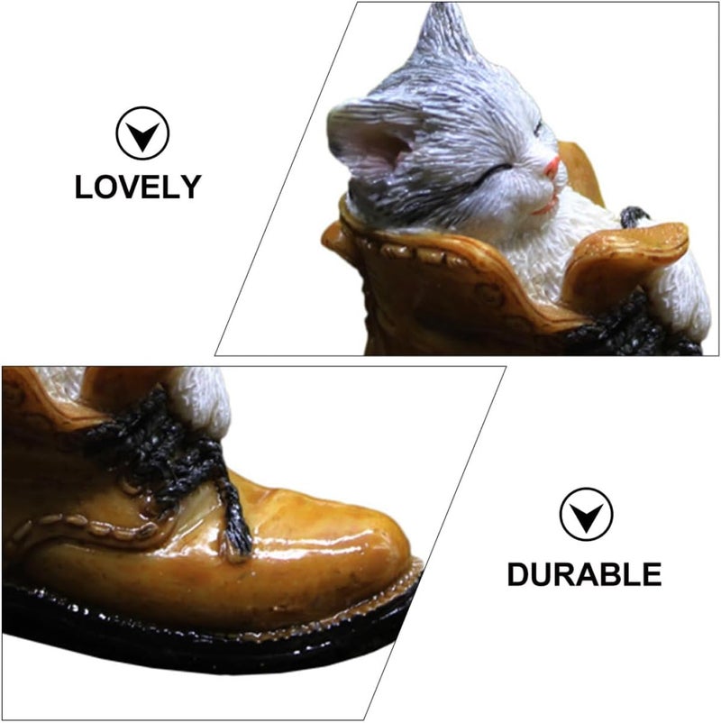 SHOWERORO 2pcs Resin Cat Figurines Miniature Garden Statues Bonsai Decorations for Patio Lawn Micro Landscape Ornaments Creative Table Resin Decor - Image 3