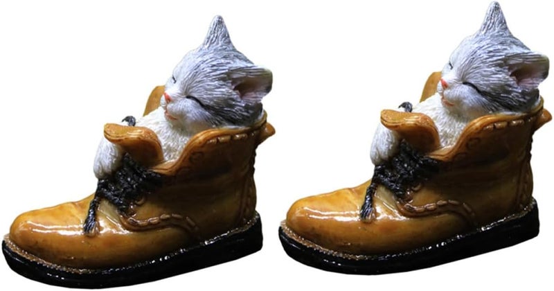 SHOWERORO 2pcs Resin Cat Figurines Miniature Garden Statues Bonsai Decorations for Patio Lawn Micro Landscape Ornaments Creative Table Resin Decor - Image 1