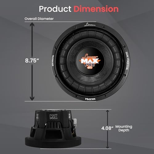 Lanzar 8 inch Car Subwoofer Speaker - Black Non-Pressed Paper Cone, Aluminum Voice Coil, 4 Ohm Impedance, 800 Watt Power and Foam Edge Suspension for Vehicle Audio Stereo Sound System - MAXP84 - Image 2
