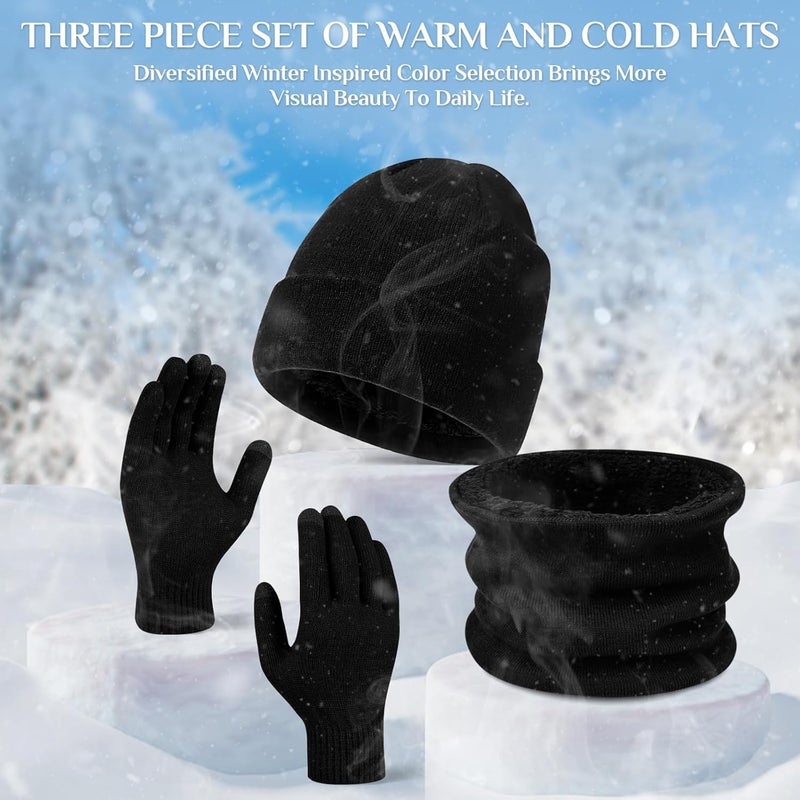 ChicAbode 3PCS Winter Beanie Hat Scarf Gloves Set Thermal Knitted Winter Hats Knit Scarf Touchscreen Gloves for Skiing Hiking Driving, One Size - Image 5