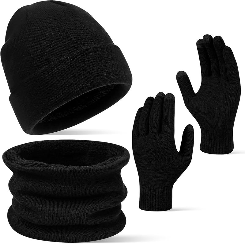 ChicAbode 3PCS Winter Beanie Hat Scarf Gloves Set Thermal Knitted Winter Hats Knit Scarf Touchscreen Gloves for Skiing Hiking Driving, One Size - Image 1