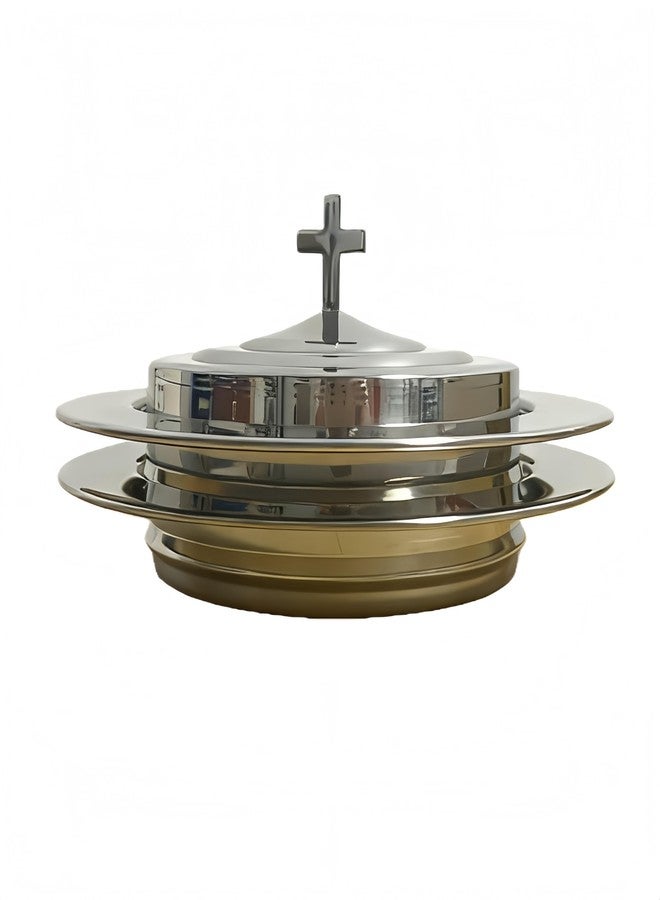 SruiSwei Polished Steel 2 PCS Communion Bread Plate with Cover for Churches,Stackable Communion Bread Tray Plates with Lid, 2 Stacking Communion Plate & 1 Bread Plate Lid - Image 1