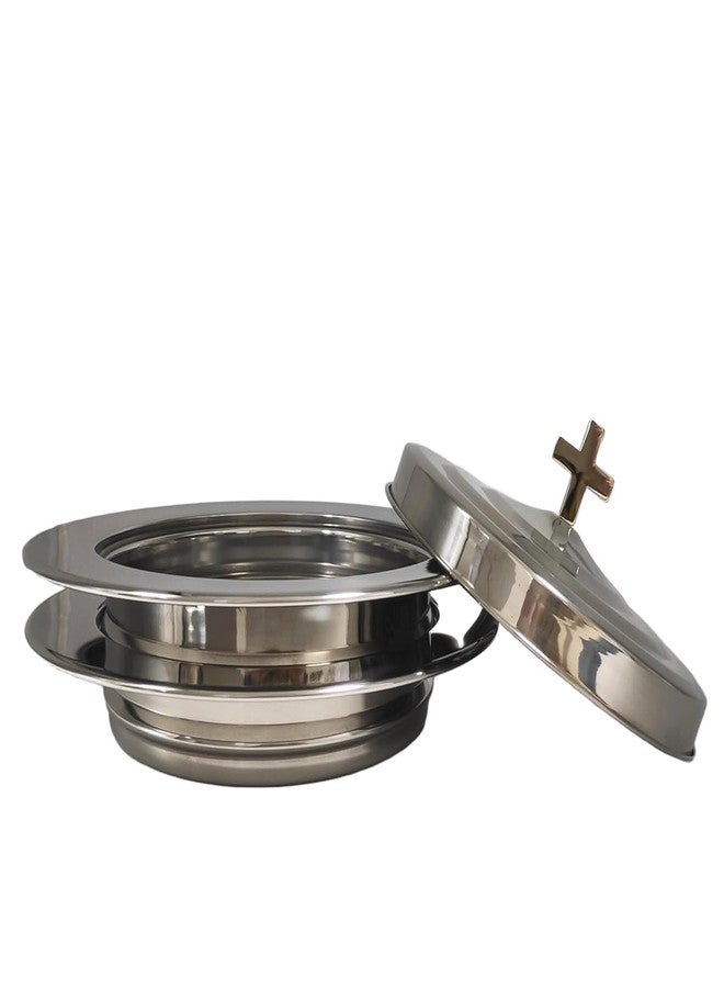 SruiSwei Polished Steel 2 PCS Communion Bread Plate with Cover for Churches,Stackable Communion Bread Tray Plates with Lid, 2 Stacking Communion Plate & 1 Bread Plate Lid - Image 3
