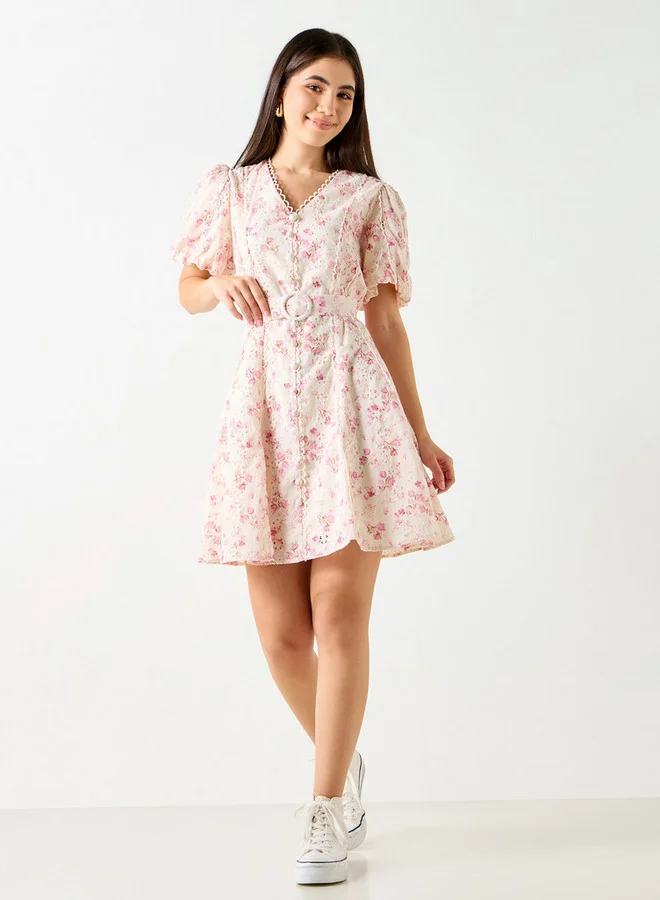 لي كوبر فستان بحزام مزين بالزهور