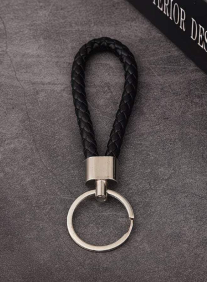 aeen 3-Piece Black Leather Keychain Set | Braided Cord Knot Pendants with Aluminium Alloy Chain - Image 2