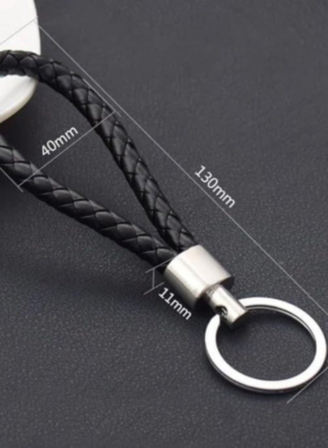 aeen 3-Piece Black Leather Keychain Set | Braided Cord Knot Pendants with Aluminium Alloy Chain - Image 3