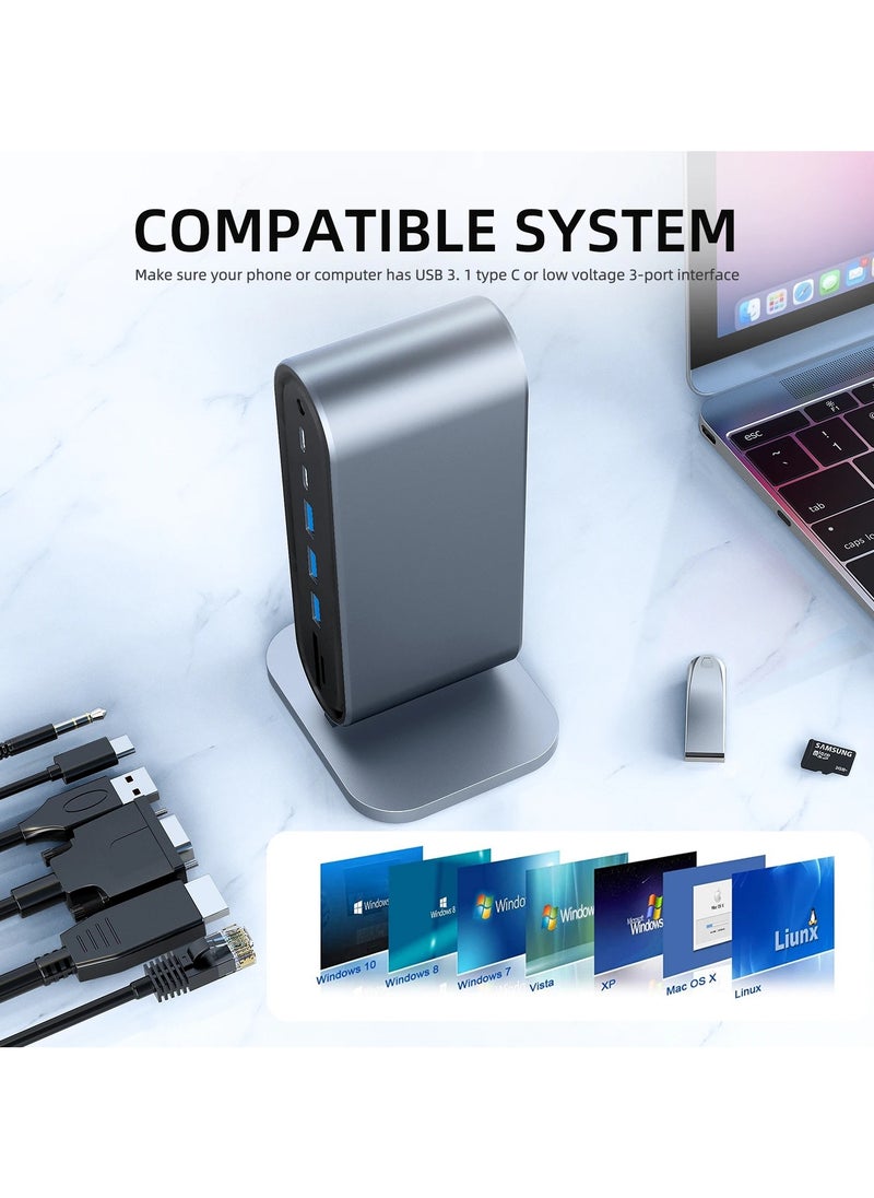ارواق - محطة إرساء USB C 12 في 1 مع 100 وات PD USB-C 4K HDMI VGA USB 3.0 RJ45 SD/TF قارئ بطاقات الصوت لأجهزة الكمبيوتر المحمول التي تعمل بنظام Windows MacC - Image 1