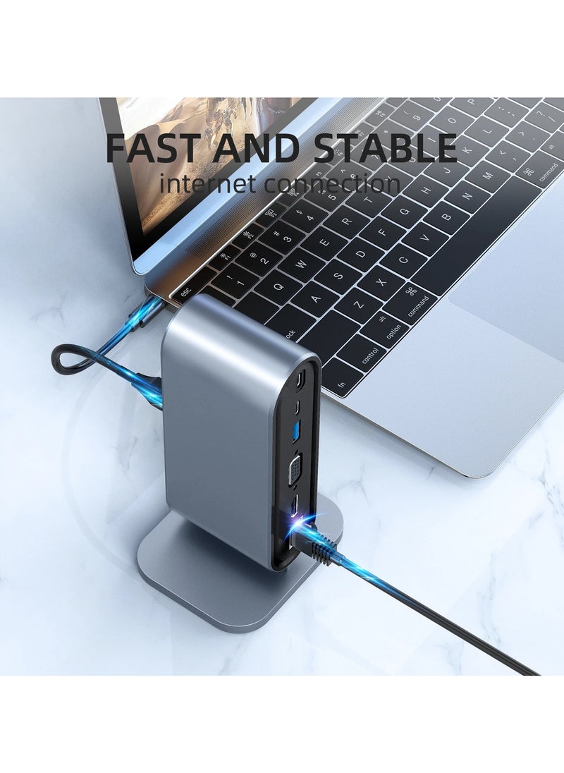 ارواق - محطة إرساء USB C 12 في 1 مع 100 وات PD USB-C 4K HDMI VGA USB 3.0 RJ45 SD/TF قارئ بطاقات الصوت لأجهزة الكمبيوتر المحمول التي تعمل بنظام Windows MacC - Image 1