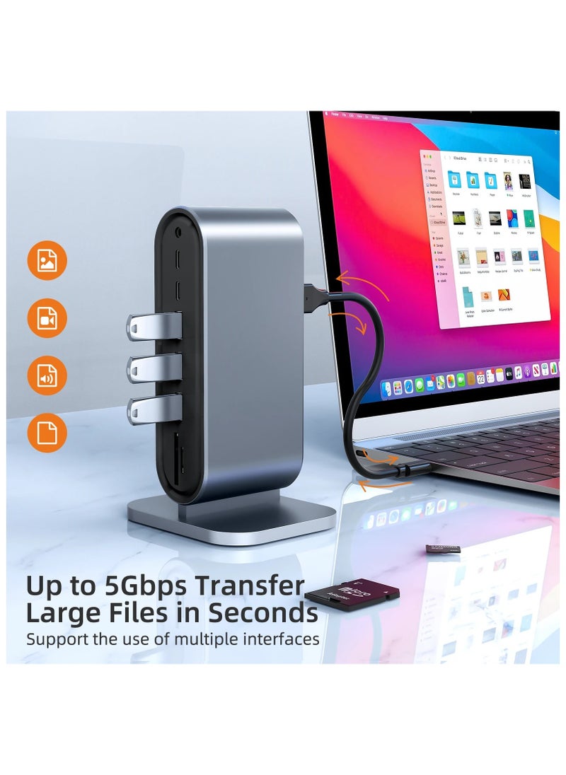 ارواق - محطة إرساء USB C 12 في 1 مع 100 وات PD USB-C 4K HDMI VGA USB 3.0 RJ45 SD/TF قارئ بطاقات الصوت لأجهزة الكمبيوتر المحمول التي تعمل بنظام Windows MacC - Image 1