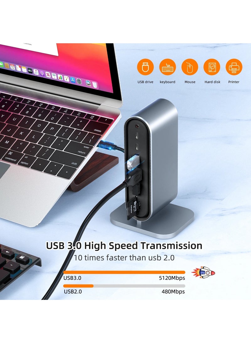 ارواق - محطة إرساء USB C 12 في 1 مع 100 وات PD USB-C 4K HDMI VGA USB 3.0 RJ45 SD/TF قارئ بطاقات الصوت لأجهزة الكمبيوتر المحمول التي تعمل بنظام Windows MacC - Image 1