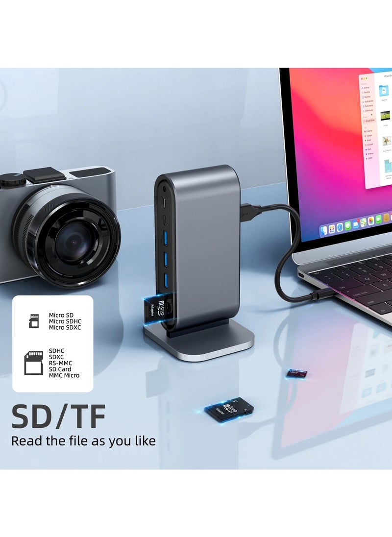ارواق - محطة إرساء USB C 12 في 1 مع 100 وات PD USB-C 4K HDMI VGA USB 3.0 RJ45 SD/TF قارئ بطاقات الصوت لأجهزة الكمبيوتر المحمول التي تعمل بنظام Windows MacC - Image 1