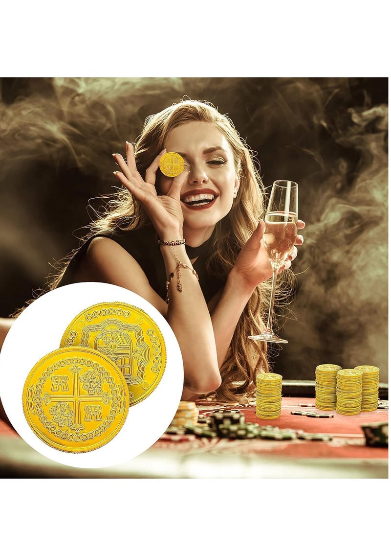 100 قطعة مجموعة نقود ذهبية بلاستيكية قراصنة للأطفال لألعاب البحث عن الكنز نقود مزيفة لمغامرات القراصنة الأحداث ذات الطابع حفلات عيد الميلاد والديكورات - Image 4