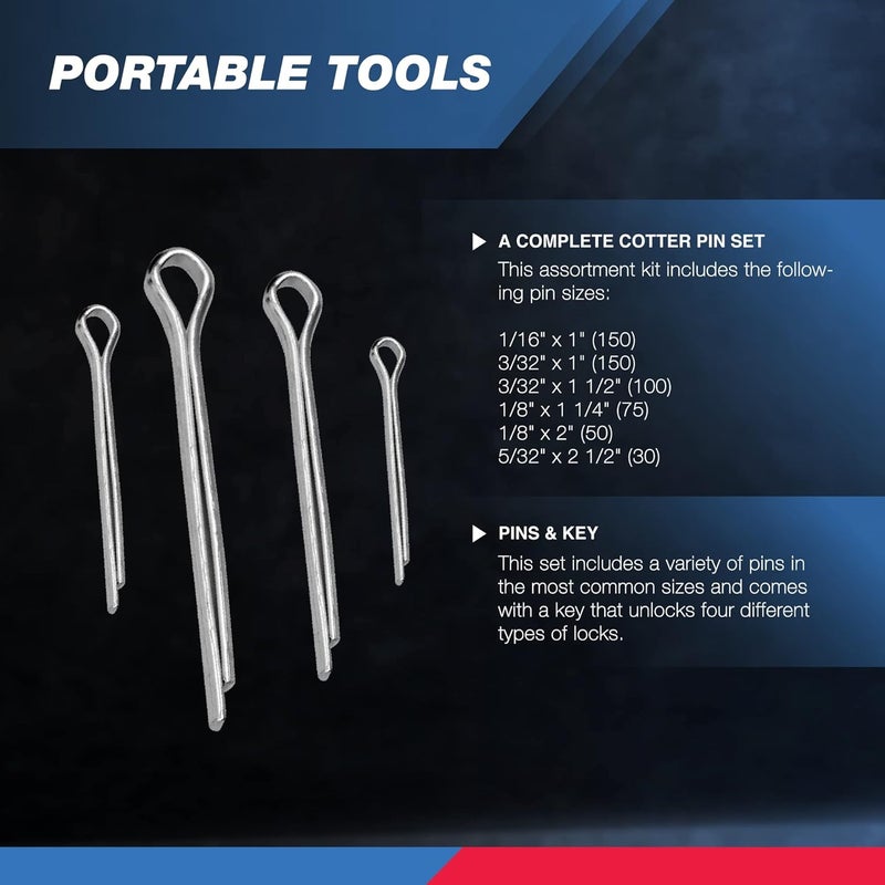 Neiko 50454A Cotter Pin Assortment | 555 Piece | Zinc Plated Premium Quality | Steel Split Pin Fastener Clips | Straight Hairpins | Holds Pins or Castle Nuts in Place - Image 3