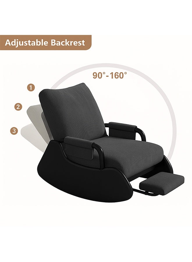 Taimi Folding Rocking Chair with Retractable Footrest and Adjustable High Backrest, Recliner Chair for Living Room, Bedroom, and Office â€“ Grey/Black - Image 4