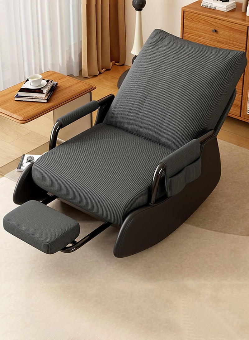 Taimi Folding Rocking Chair with Retractable Footrest and Adjustable High Backrest, Recliner Chair for Living Room, Bedroom, and Office â€“ Grey/Black - Image 1
