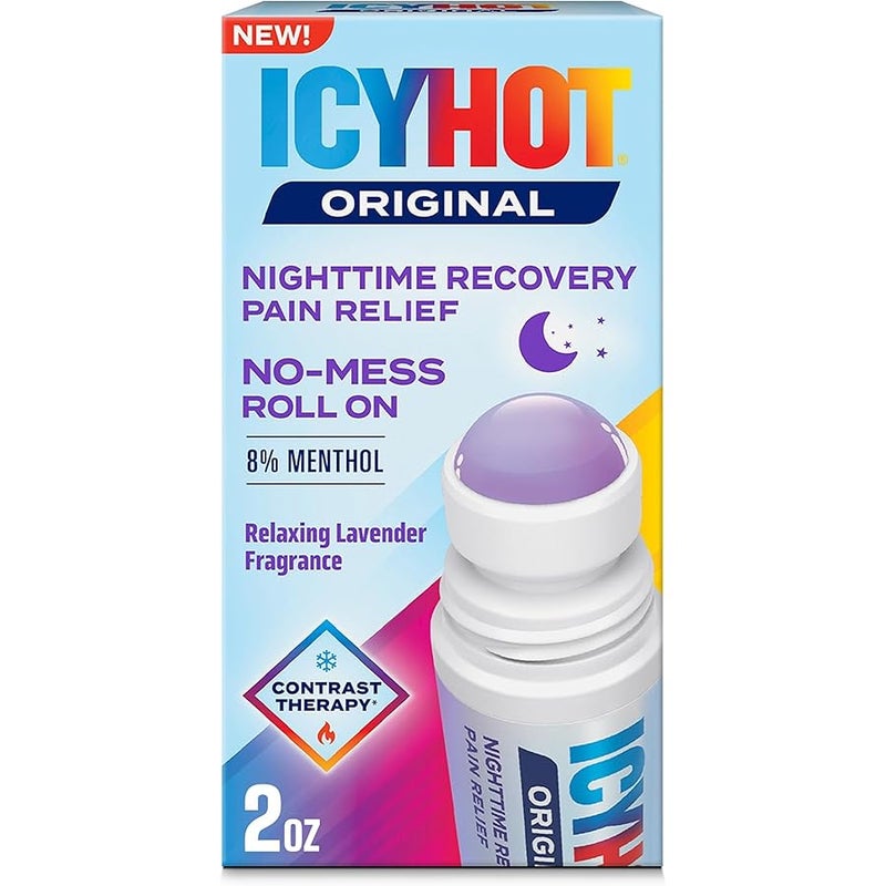 Icy Hot Original Pain Relief Nighttime Recovery No-Mess Roll-On Applicator, Fast-Acting Pain Relief with Menthol 8% for Backaches, Joints, Muscle Strains and Arthritis, Lavender Scent, 2 oz - Image 1