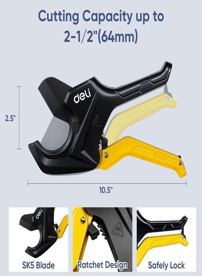 DELI PVC Pipe Cutter, Up to 2-1/2", Ratchet Pipe Shears Heavy-Duty, Pex Cutting Tool for Cutting PEX, PVC, PPR Plastic Hoses and Plumbing Pipe - Image 2